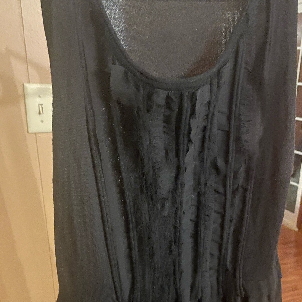 Zara Knit Black Ruffle Midi Dress Size Medium Whimsygoth Romantic Grunge - Picture 6 of 9